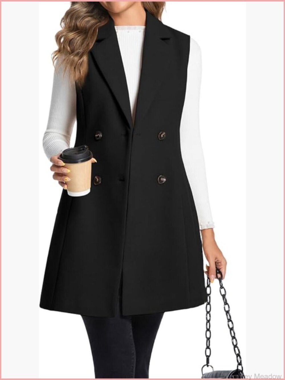 Wool Long Vest Sleeveless Lapel Double Breasted Fall Winter Coat Jacket